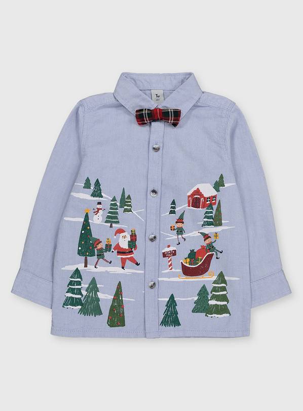 Christmas Festive Scene Shirt With Bow Tie 1.5-2 years